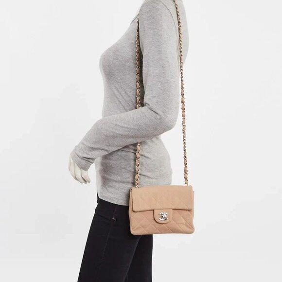 Chanel Beige Quilted Canvas Classic Square Mini Flap Bag - Picture 2 of 12